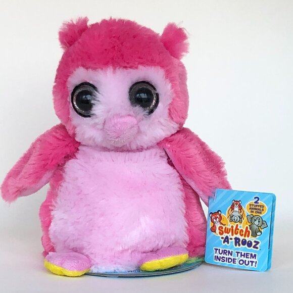 🔥3 For $20🔥New w/Tag Owls Reversible Plush Pink/Green Switch-A-Rooz 8" (20 cm) - Picture 8 of 16